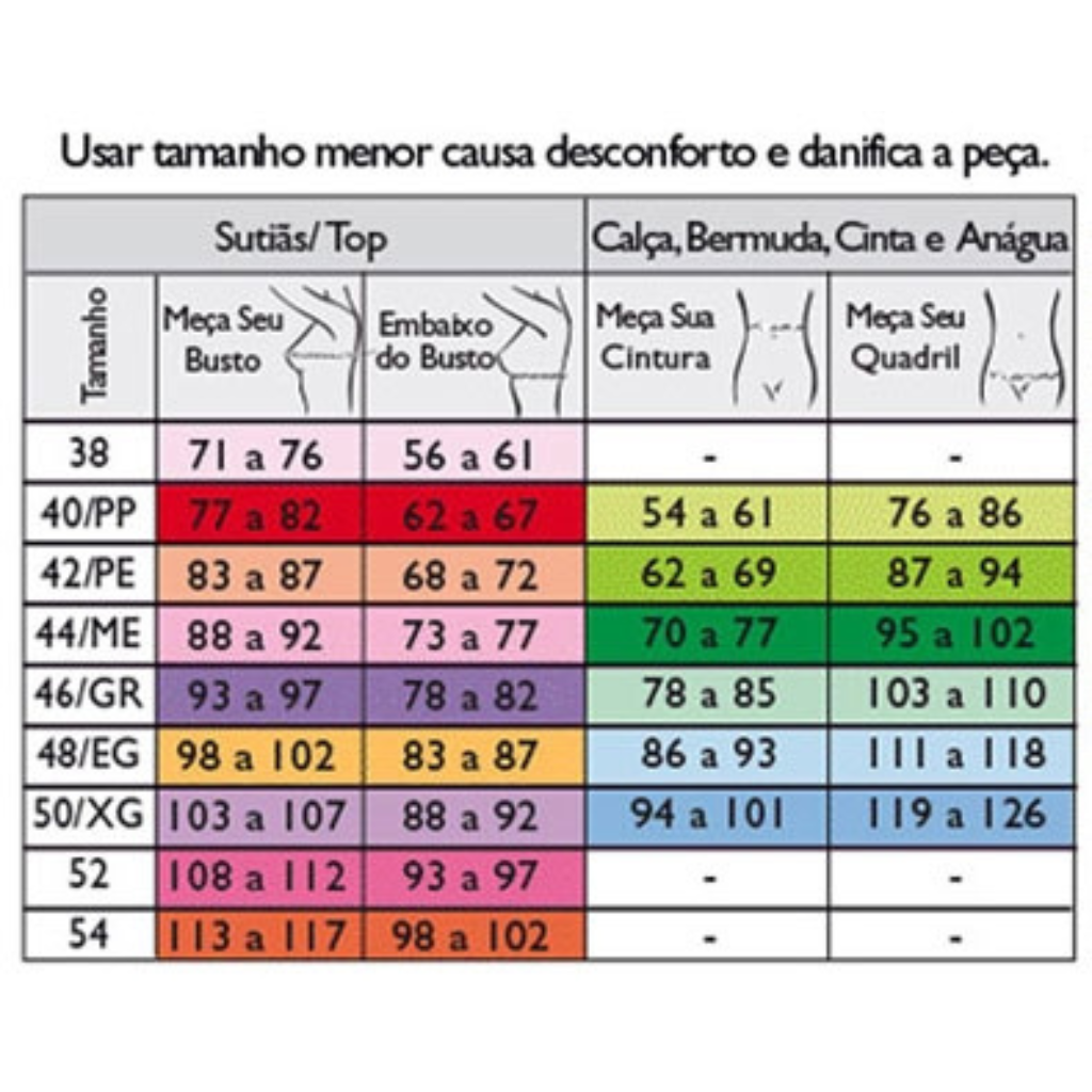 Tabela de medidas DeMillus